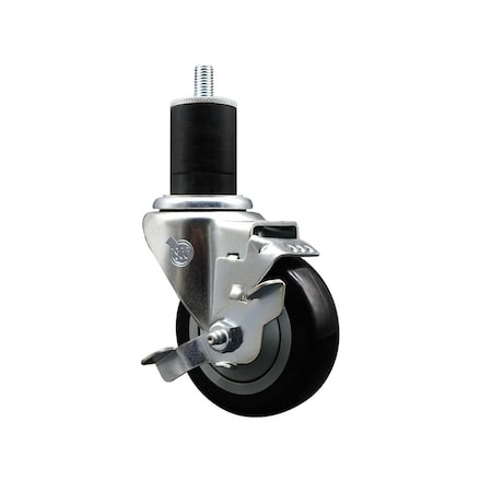 Service Caster 3.5'' Black Poly Swivel 1-3/4'' Expanding Stem Caster with Brake SCC-EX20S3514-PPUB-BLK-TLB-134